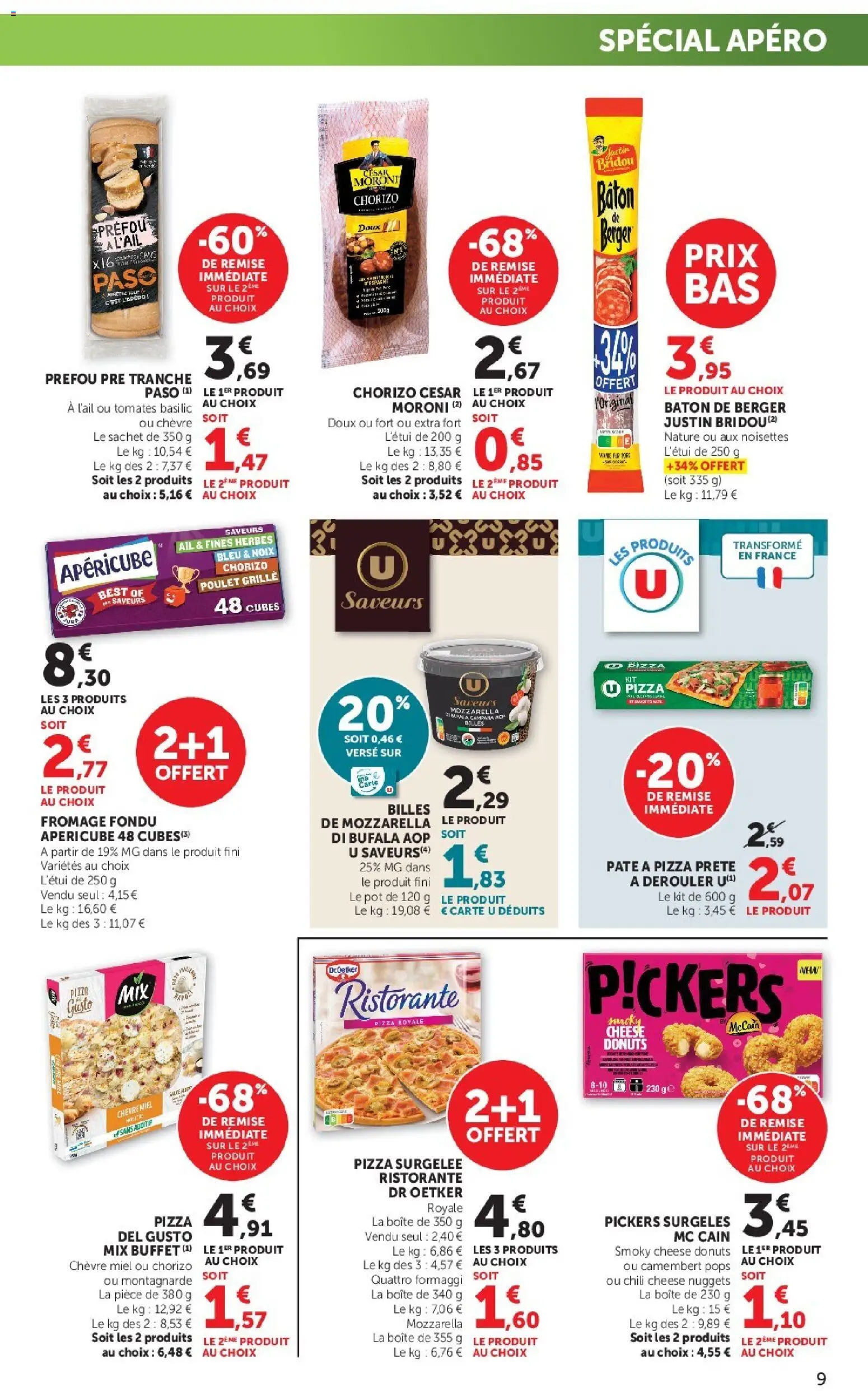 {H1} | Page: 9 | Produits: Chorizo, Pizza surgelée, Buffet, Pizza