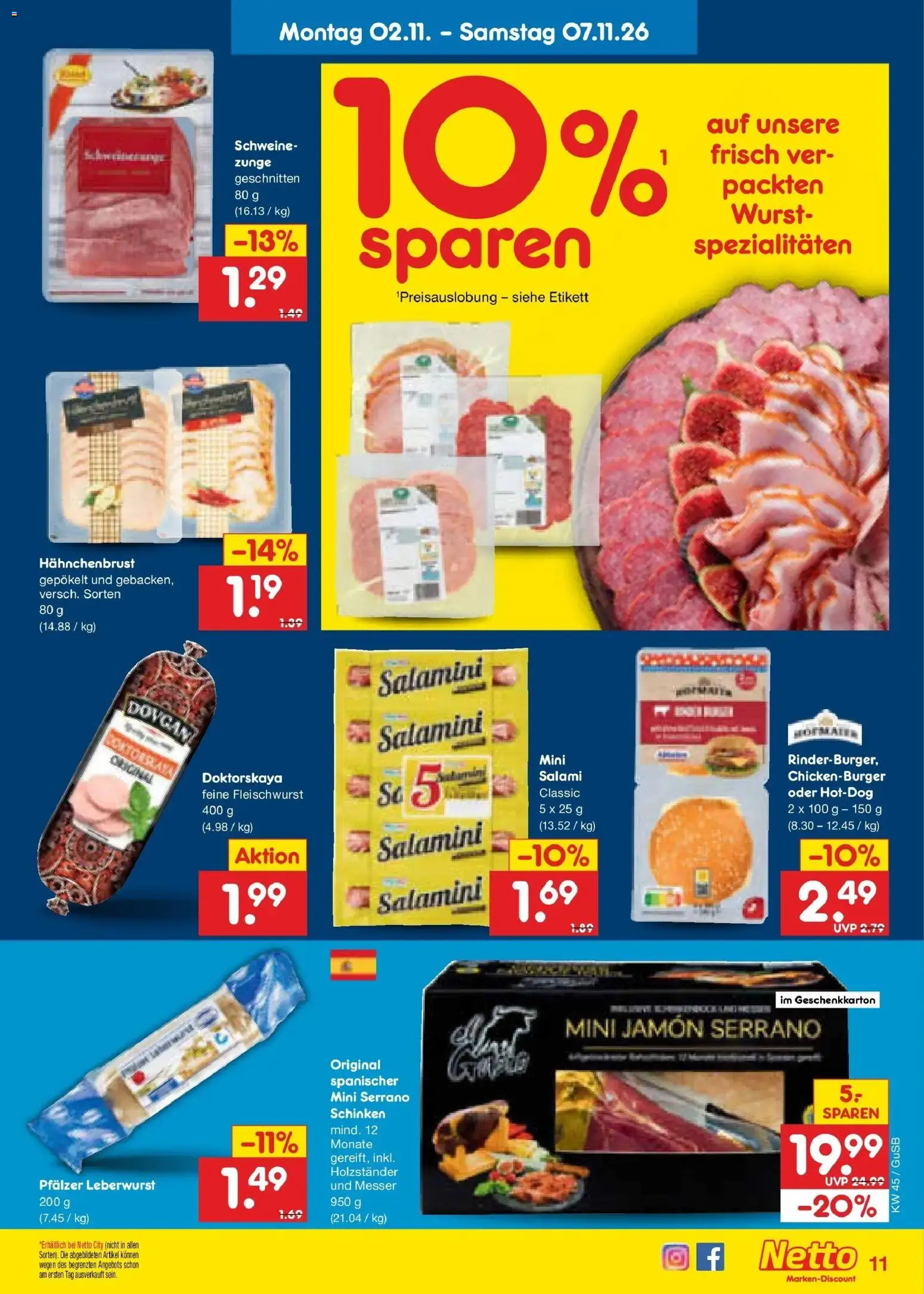 Netto Marken-Discount Prospekt Machern (ab 02.11.2026) » Angebote | Seite: 21 | Produkte: Spezialitäten, Salami, Schinken, Hahnchenbrust