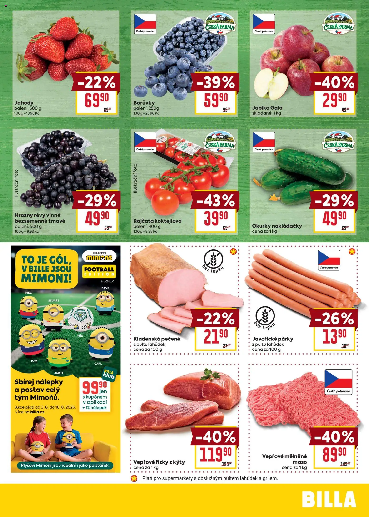 Billa Malý leták od 08.07.2026 | Strana: 3 | Produkty: Vepřové řízky, Párky, Okurky nakládačky, Maso