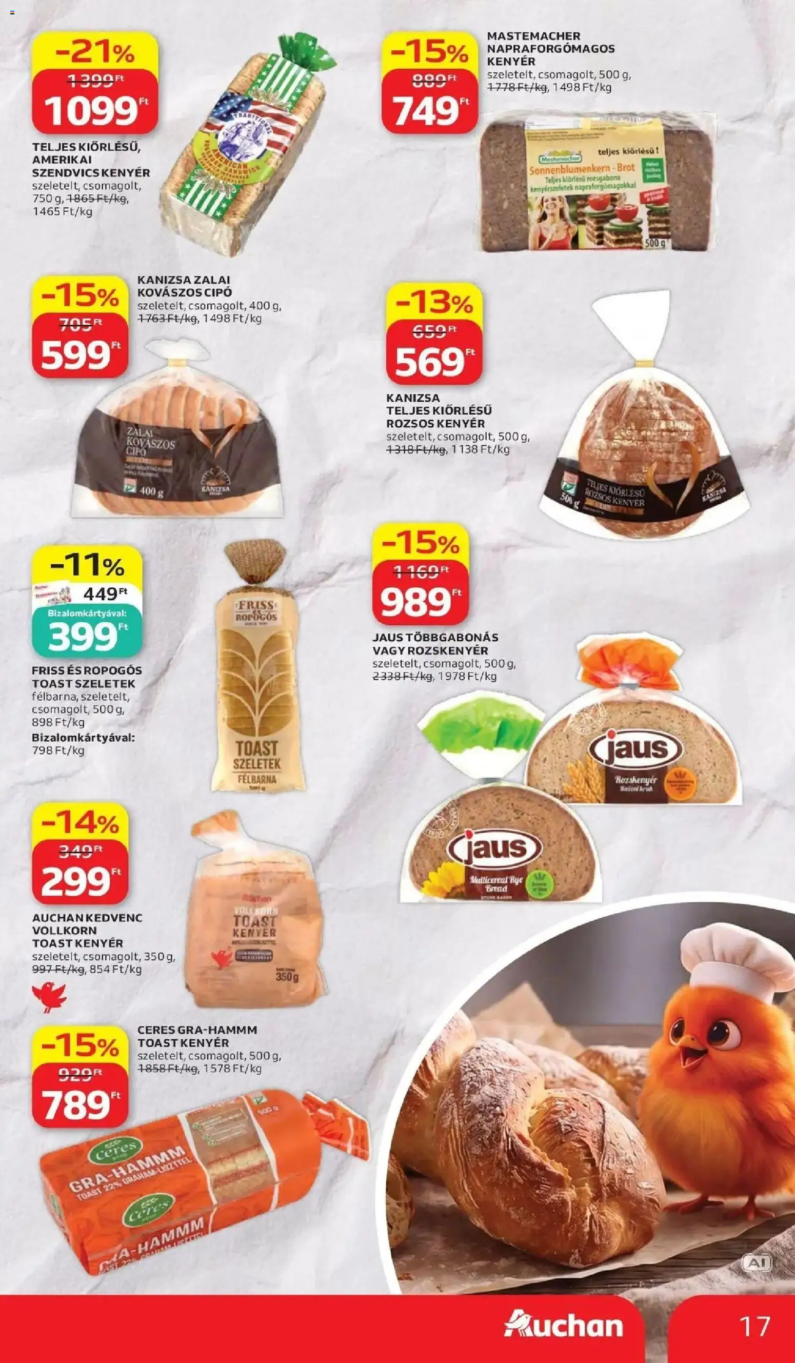 Auchan akciós újság Szolnok - 2026.10.15. -tól/töl > akció, lapozható szórólap 🛍️ | Oldal: 17 | Termékek: Szendvics, Rozskenyér, Kenyér, Toast kenyér