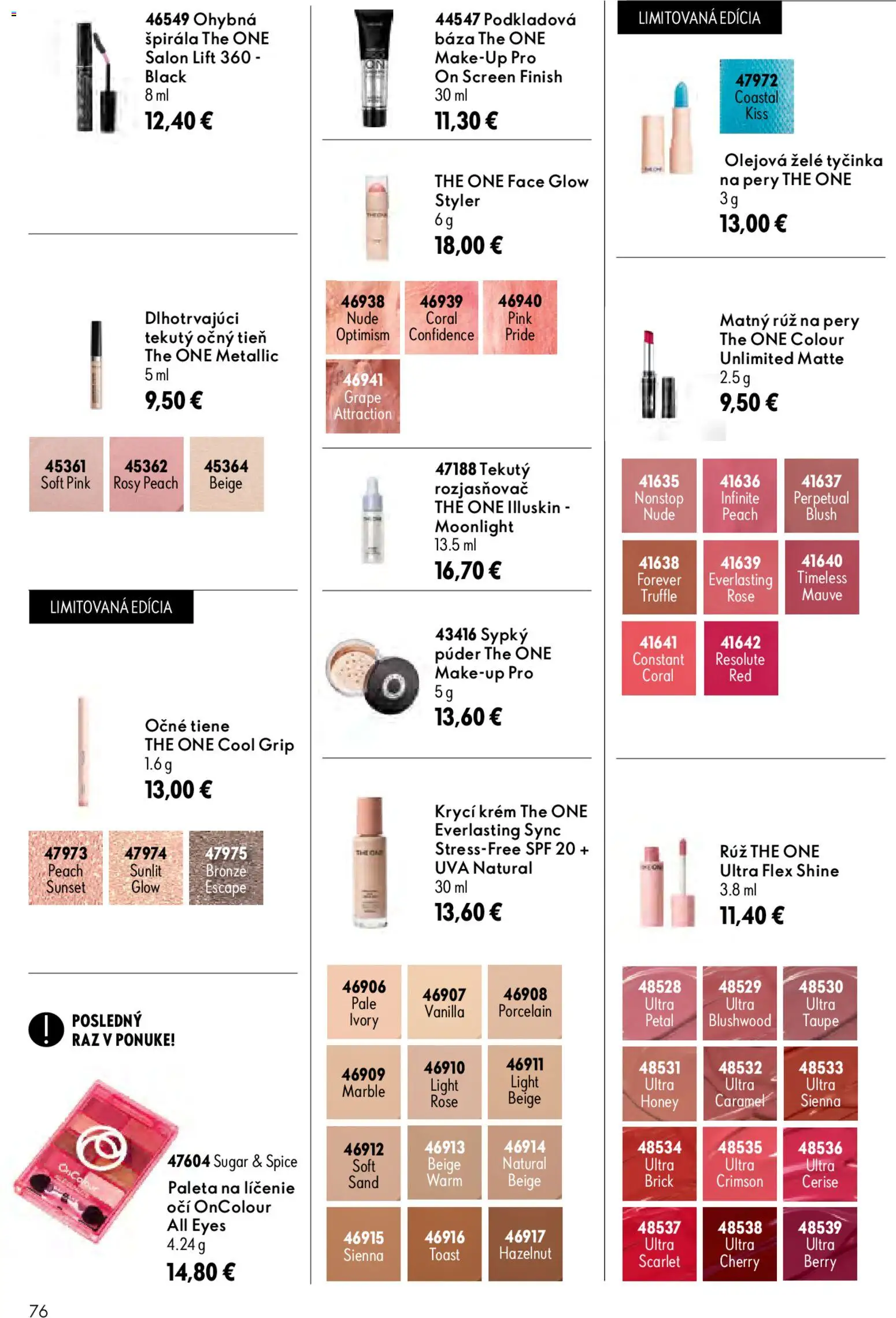 Nové Oriflame akcie – leták je platný od 19.08.2026 | Strana: 76 | Produkty: Púder, Očné tiene, Rúž na pery, Krém
