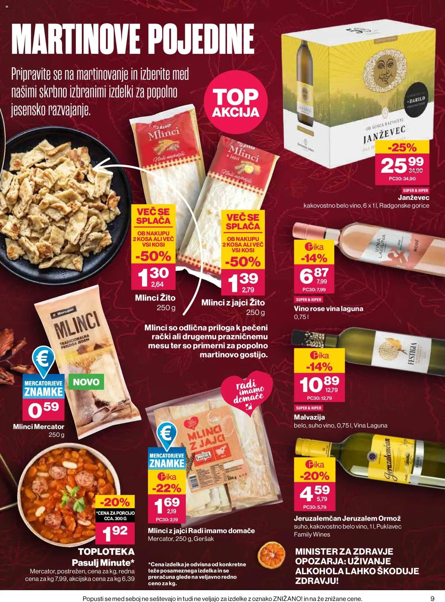 Novi Mercator katalog ponudbe – veljaven od 22.10.2026 | Stran: 9 | Izdelki: Med, Vino