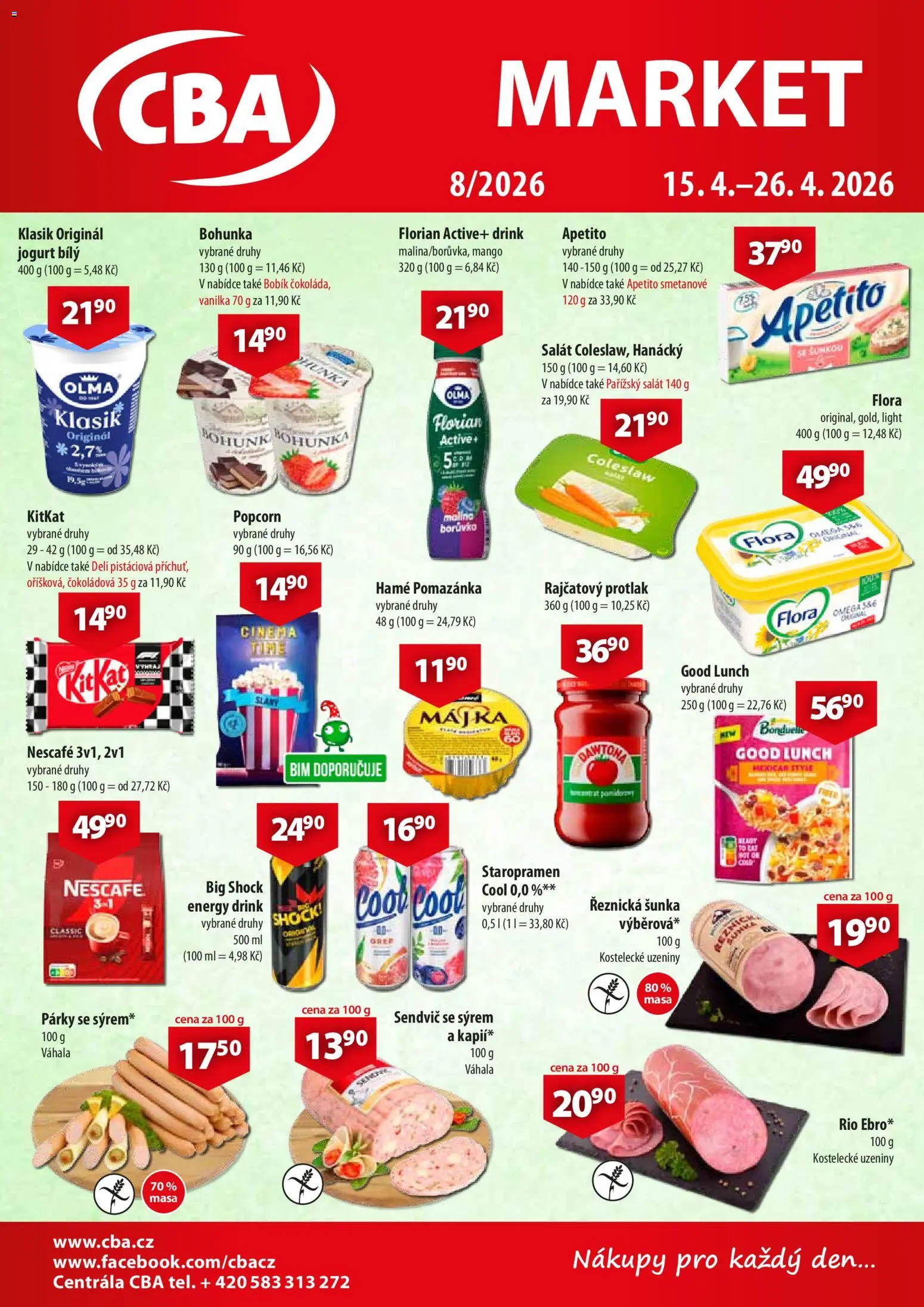 CBA leták - Market od 15.04.2026 | Strana: 1 | Produkty: Mango, Pomazánka, Big Shock, Energy drink