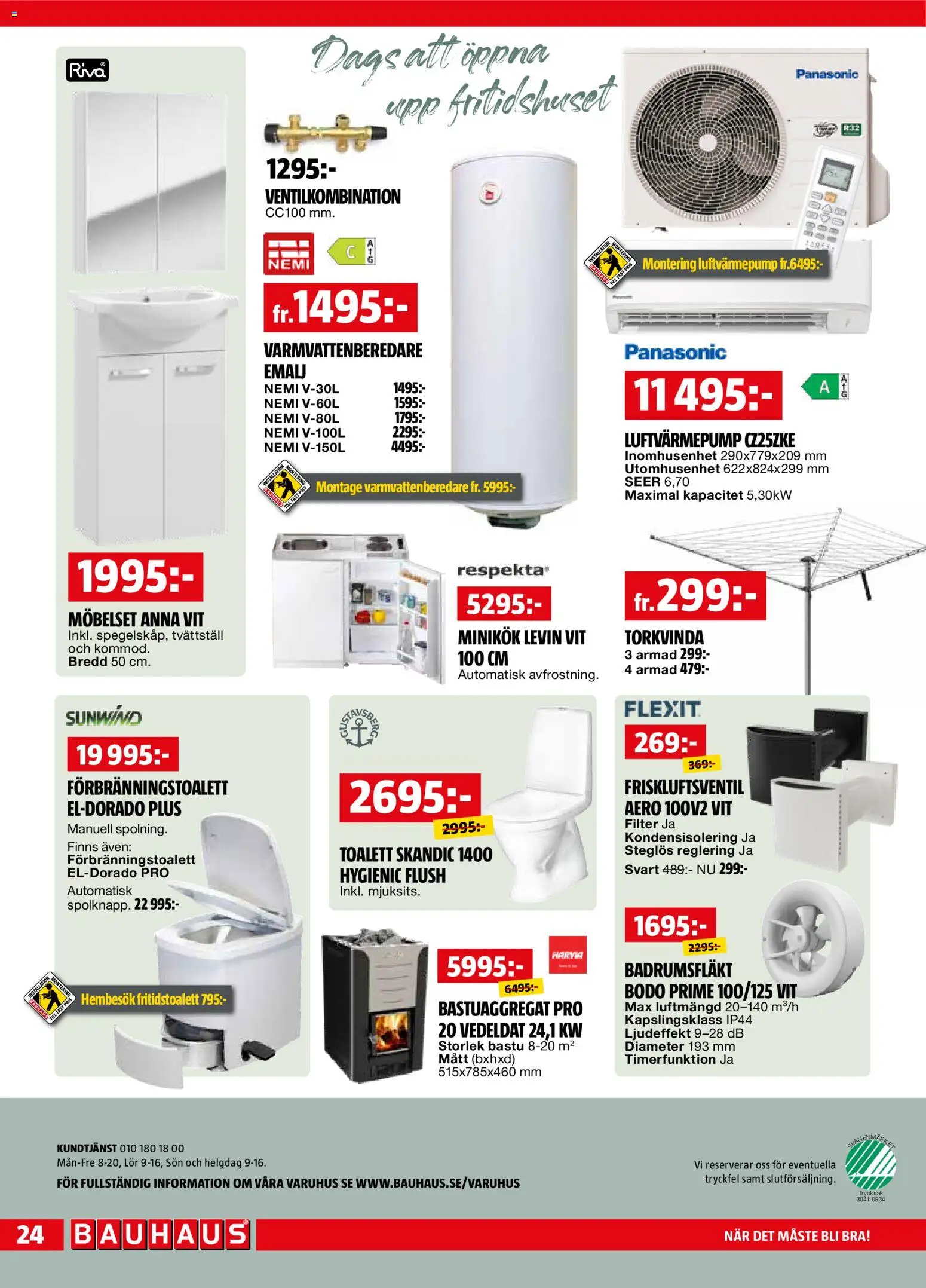 Bauhaus reklamblad aktuell från 01.04.2026 | Sida: 24 | Produkter: Torkvinda, Tvättställ, Toalett, Filter