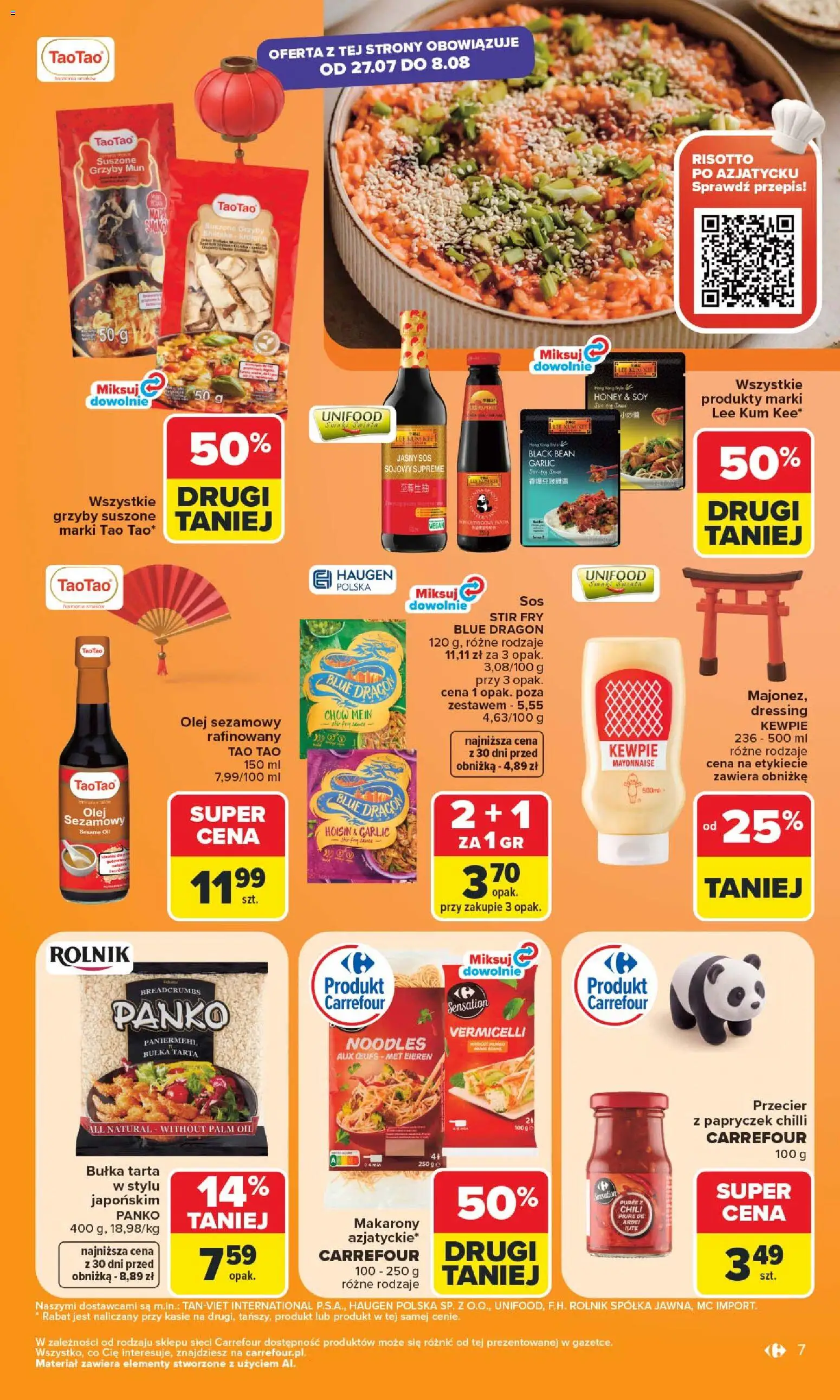 Carrefour gazetka - Kuchnia Azjatycka od 27.07.2026 | Strona: 7 | Produkty: Chili, Grzyby mun, Olej sezamowy, Makarony