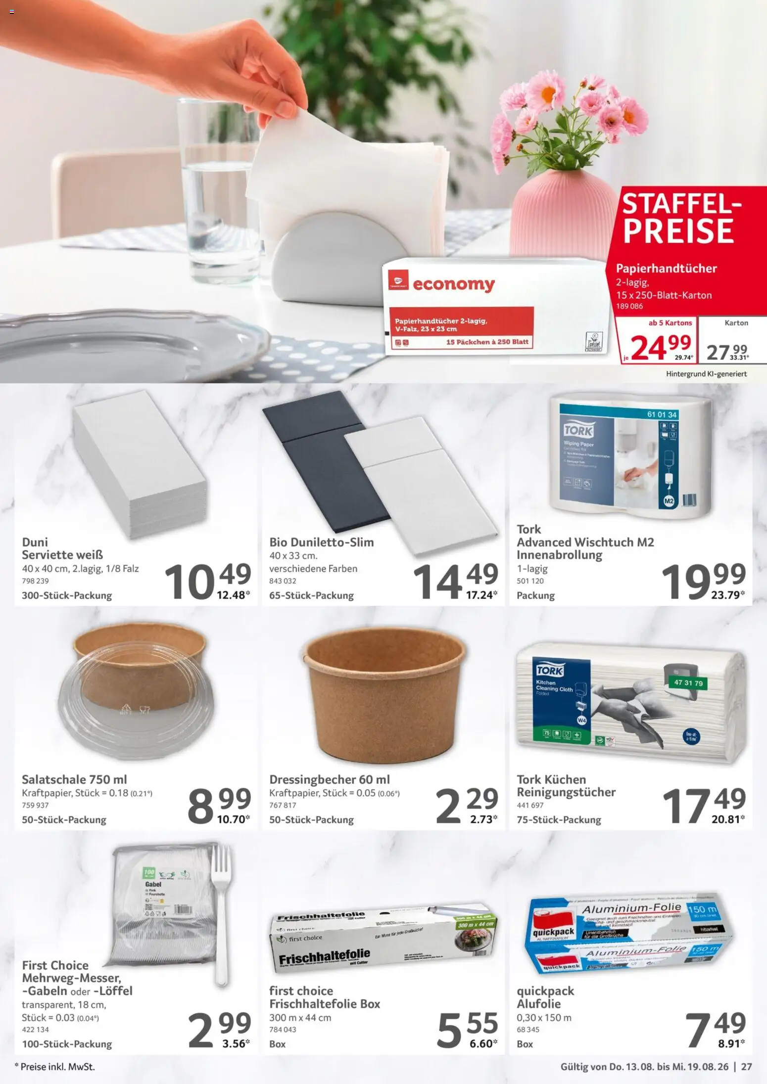 Selgros Prospekt – gültig ab 13.08.2026 | Seite: 27 | Produkte: Cutter, Box, Reinigungstücher, Kuchen
