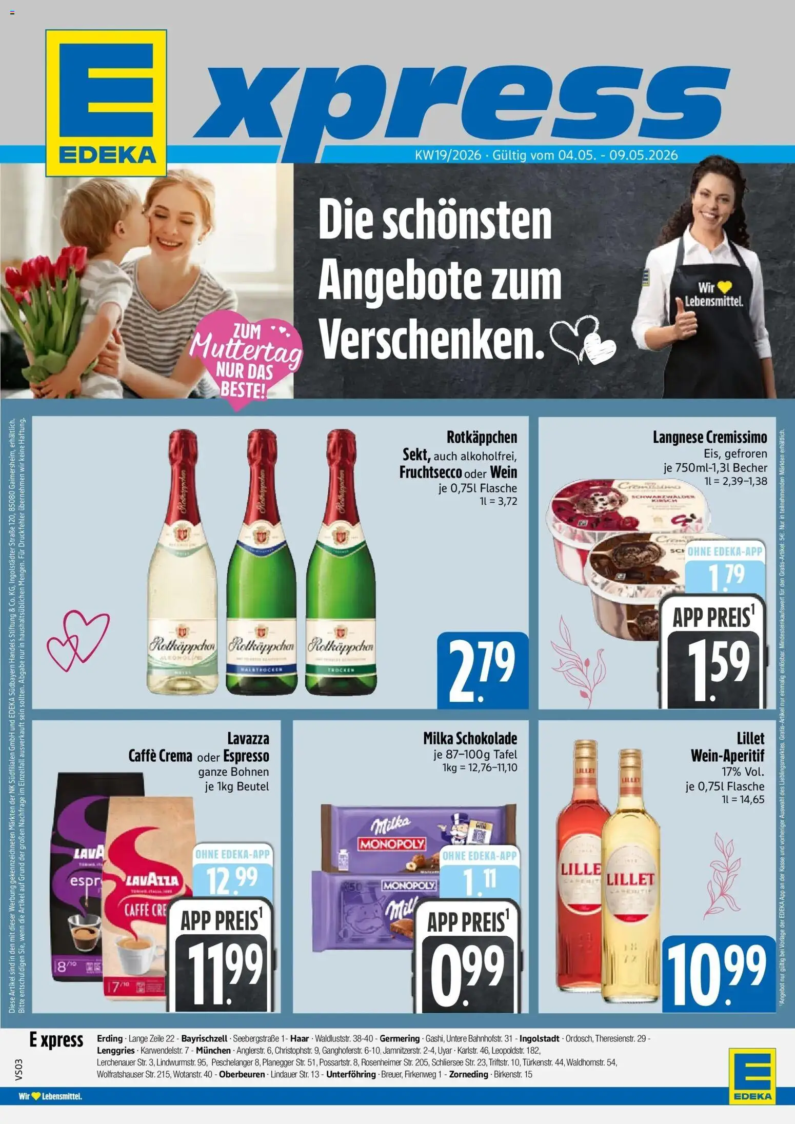 E xpress Prospekt München – gültig ab 04.05.2026 | Seite: 1 | Produkte: Lavazza, Langnese cremissimo, Cremissimo, Milka schokolade