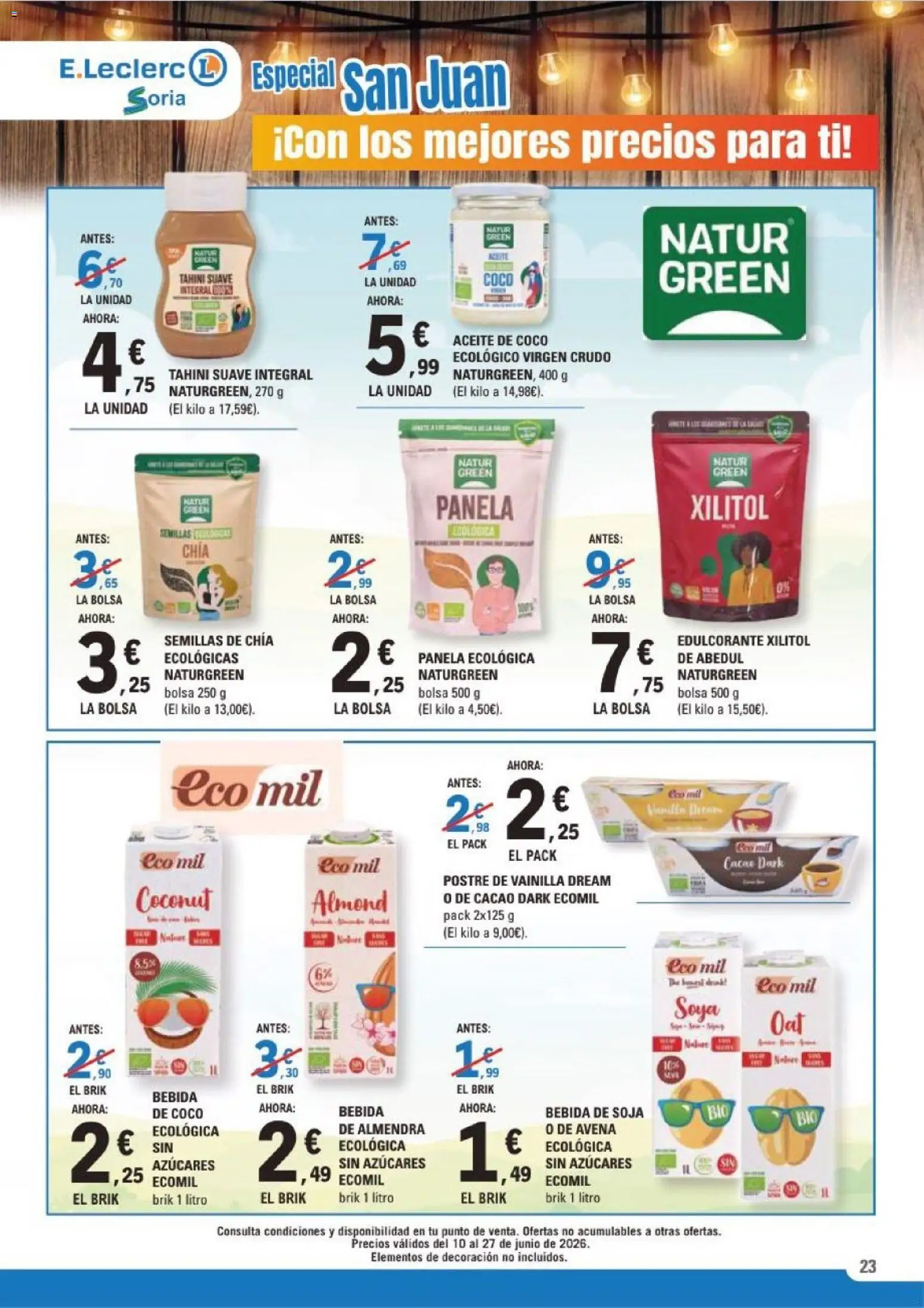 E.Leclerc Soria │ válido desde el 10.06.2026 | Página: 23 | Productos: Aceite, Τυρόπιτα, Aceite de coco, Φρυγανιές σικάλεως